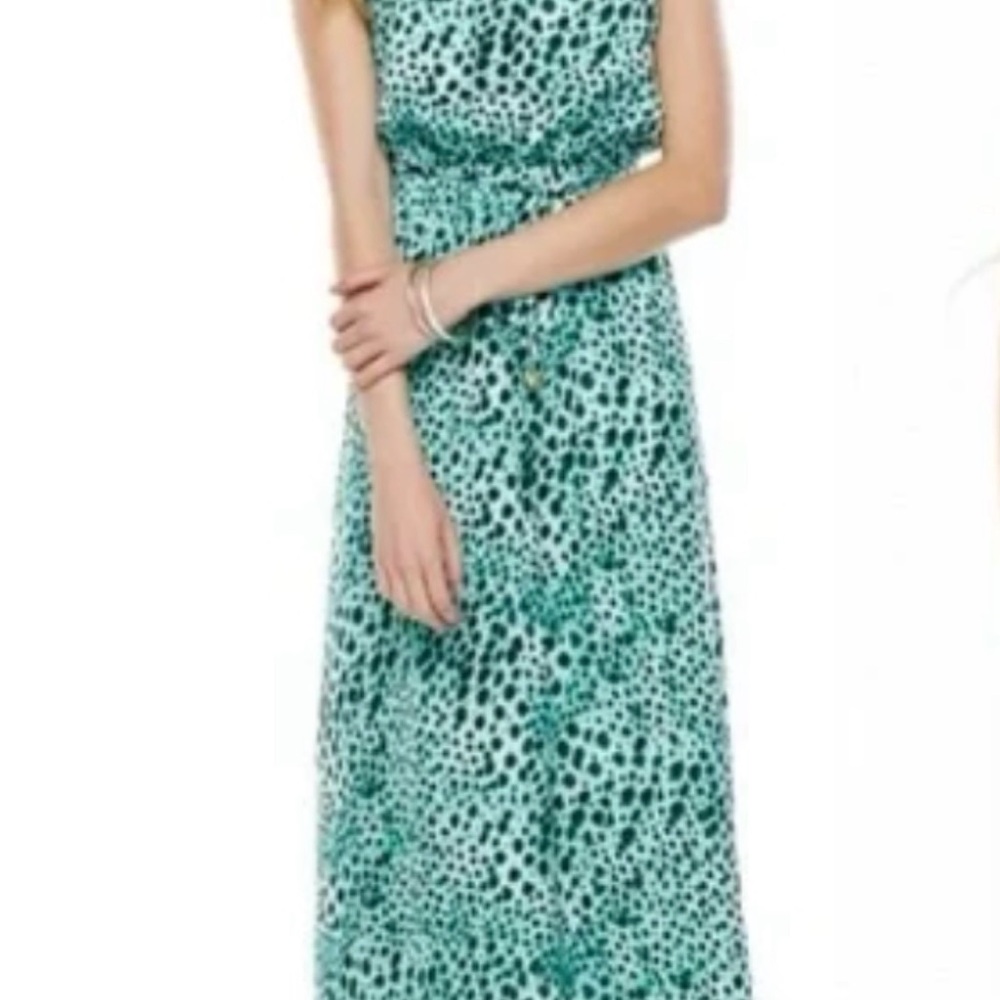 Jennifer Lopez Teal Animal-Print Sleeveless Maxi Dress